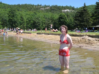 Gwen slowly working her way into the lake in Vermont